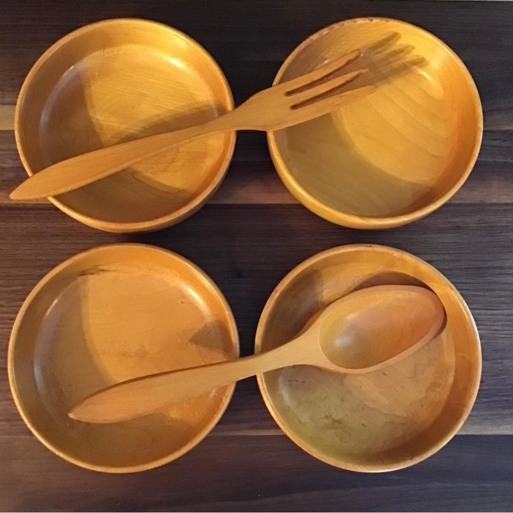 Vintage Wolverine Grand Rapids Wood Salad Bowl Set 7pc Cottagecore Farmhouse MCM - Picture 11 of 16